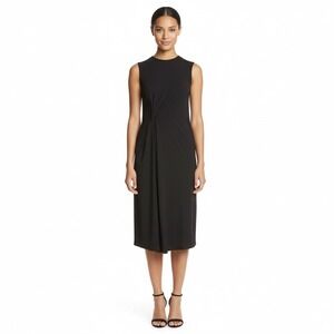 Vince Side Gathered Stretch Knit Dress Medium Black Sleeveless Knee Minimalist‎